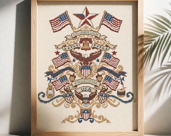 Aigle patriotique, point de croix, motif PDF, drapeau américain compté, téléchargement numérique