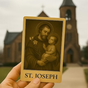 St. Joseph Catholic Prayer Card | Digital Printable | Patron of Fathers, Workers & the Church | 2-Sided Art | Holy Family | Father of Jesus