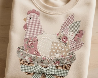 Diseño PNG de patchwork acolchado de gallina vintage / Descarga digital Grandma Core / Archivo PNG / Diseño de sublimación y DTF / Chicken Cottagecore