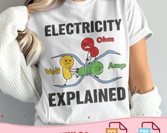 Electricidad explicada (PNG/SVG), voltaje, amperios, resistencia, sublimación, archivo de electricista, STEM, divertida camiseta de física nerd