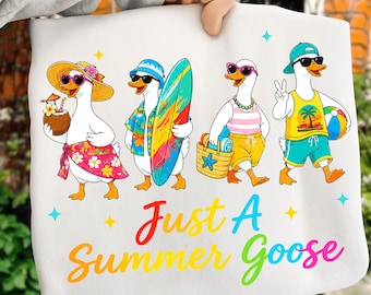 Funny Goose PNG, Just A Summer Goose, Cute Animal Shirt Design, Summer Vibes Goose, Funny Bird Clipart, Digital Download