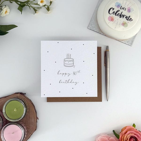 Happy 80th Birthday Card | Minimalist Monochrome Birthday Card | Modern 80th Birthday Greeting Card for Her or Him