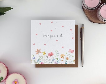 Thank You So Much Card | Floral Thank You Greeting Card | Elegant Minimal Card