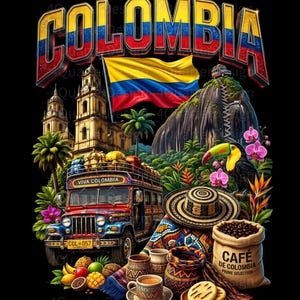 Colombia Travel Shirt, Colombia T-Shirt Png, Colombian Flag Graphic Tee, Chiva Bus Design, Coffee Lover Gift, Colombia Jersey Design
