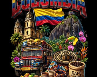 Colombia Travel Shirt, Colombia T-Shirt Png, Colombian Flag Graphic Tee, Chiva Bus Design, Coffee Lover Gift, Colombia Jersey Design