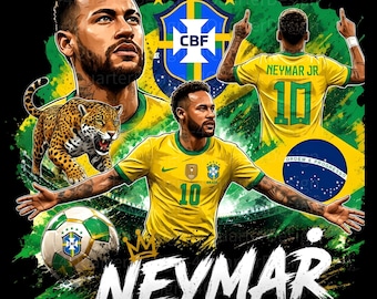 Neymar PNG, Neymar Soccer T-Shirt Design, Neymar World Cup Tee, Brazil Jersey, World Cup Png, Neymar Jr, Instant Download and Ready To Print