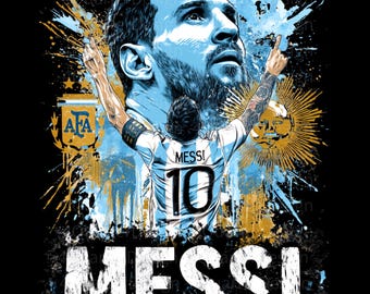 Messi PNG Football T-Shirt Design, Argentina Soccer World Cup Clip Art, Lionel Messi Sublimation File, GOAT Png, World cup shirt design PNG