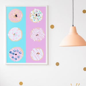 Colourful Donut Digital Poster, Cute Vector Donuts Wall Art, Printable Kitchen Decor, Candy Pastel Art for Cafe or Kids Room