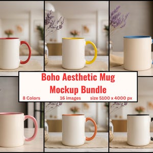 Lot de maquettes de tasses bohèmes : tasses de 11 oz et 15 oz (téléchargement PDF)