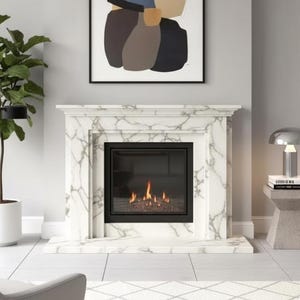 Luxury Italian Marble Fire Surround | Hand-Carved Modern Classic Mantelpiece | Custom Stone Fireplace, Calacatta Viola Marble Fireplace