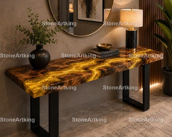 Luxury Yellow Epoxy River Console Table – Handmade Yellow Epoxy Resin Yellow River Resin Console Table  Luxury Yellow Resin console table