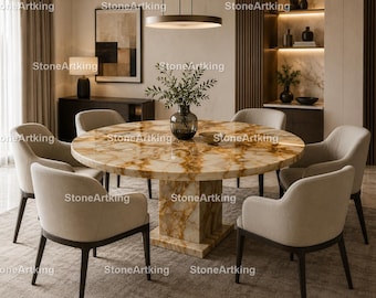 Honey Onyx Round Dining Table, Luxury Marble Dining Table, round Honey Onyx Dining Table, Natural Stone Table Handmade Honey Onyx Table