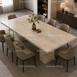 Luxury Beige Marble Dining Table, Rectangular Stone Dining Table, Natural Marble Dining Table Rectangular  stone Beige Marble Table,