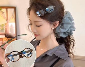 Cartoon Cat Glasses Hair Clip, Kawaii Anime Inspired Cherry Accessory