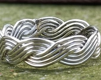 スターリングシルバー編み込みリング：ユニセックス編み込み