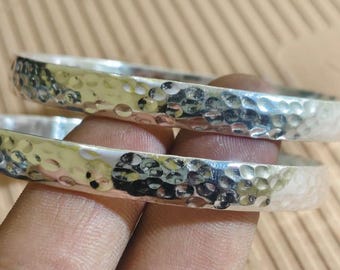 Hammered Sterling Silver Bangle Set: Minimalist Stackable Bracelets
