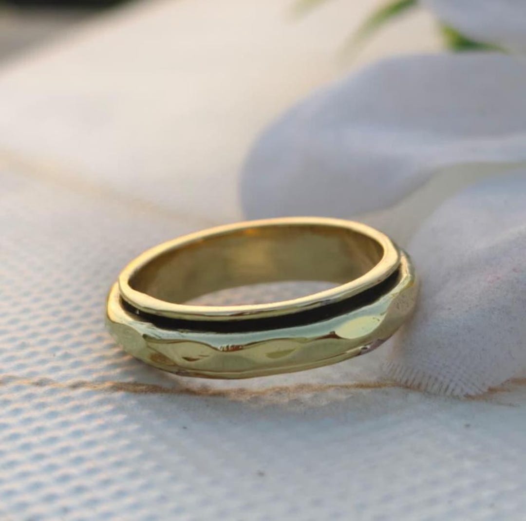 14K Gold Plated Spinner Ring • Hammered Texture, Anxiety Fidget Ring - Etsy