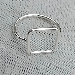Minimalist Square Ring, 925 Sterling Silver Geometric Open Ring, Modern Adjustable Statement Ring, Handmade Simple Jewelry Gift for Her,