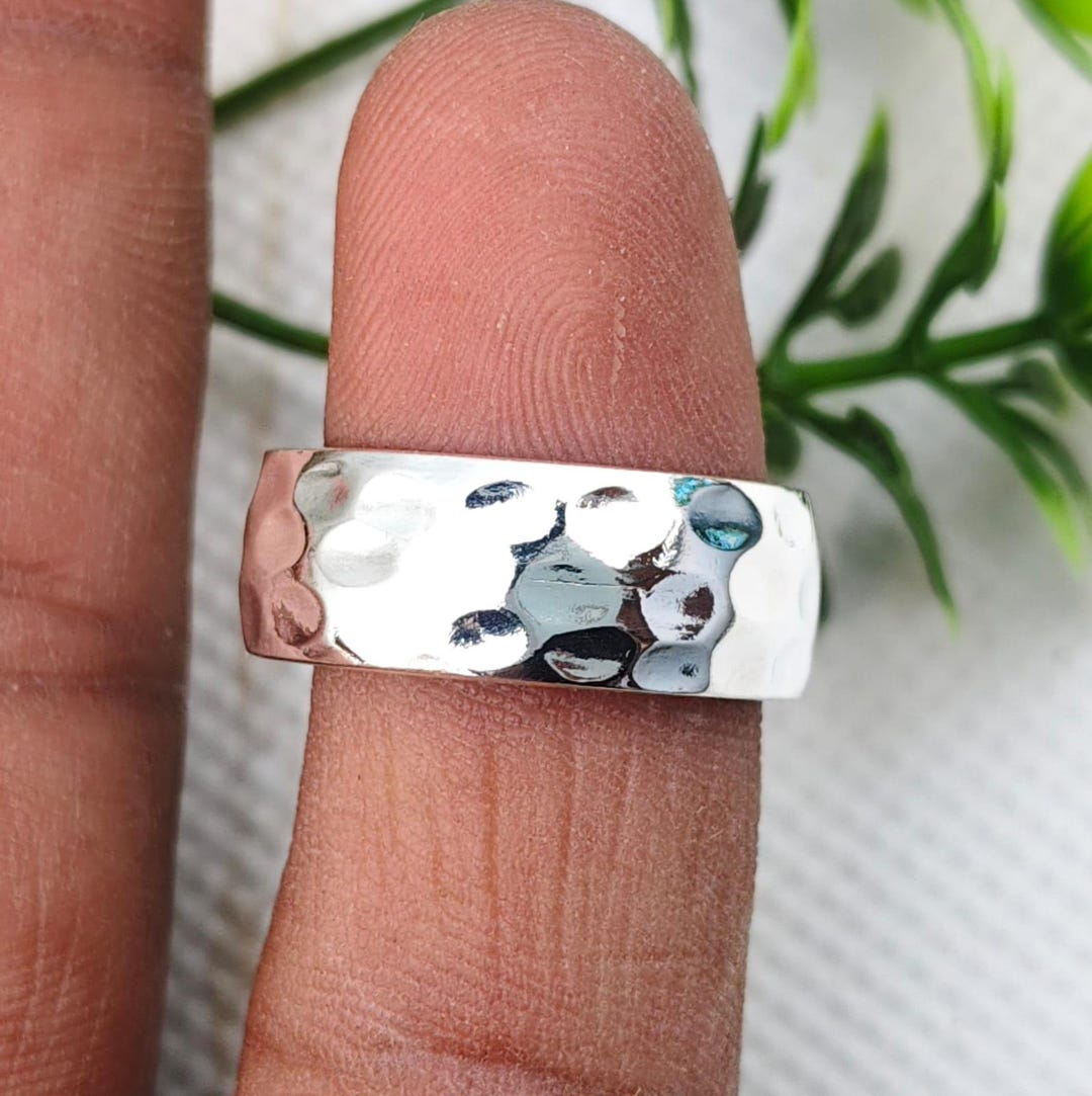Handmade Hammered 925 Sterling Silver Band Ring | Unisex Statement ...