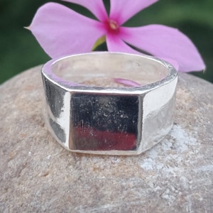 Handcrafted Sterling Silver Square Signet Ring, Minimalist Geometric Band 925 Sterling Silver, Vintage Designer Ring, Pattern, Braided Ring,