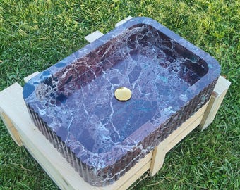 Lavabo de pared de mármol Rosso Levanto de lujo, lavabo de piedra roja, lavabo rectangular tallado a mano, lavabo moderno de tamaño personalizado.