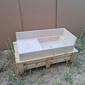 Luxury Travertine Marble Sink, Wall Mount Travertine Vanity, Custom Order Marble Vessel Sink, Double Backsplash Travertine Sink