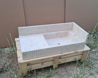 Lavabo de mármol travertino de lujo, tocador de travertino de pared, lavabo de mármol personalizado, lavabo de travertino con doble salpicadero.