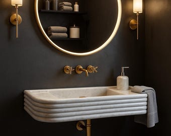 Lavabo de lujo de mármol blanco de Carrara, lavabo de mármol blanco tallado a mano de tamaño personalizado, tocador de baño único