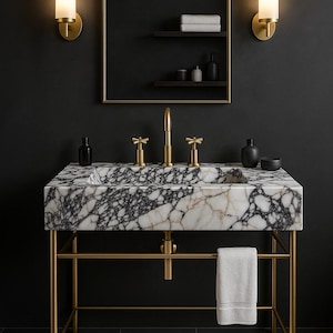 Luxury Calacatta Viola Marble Sink, Viola Premium Hand Carved Marble Wash Basin, Custom Size High Quality Bathroom Vanity