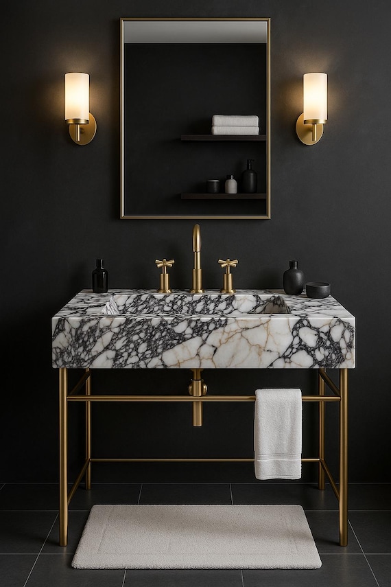 Luxury Calacatta Viola Marble Sink, Viola Premium Hand Carved Marble Wash Basin, Custom Size High Quality Bathroom Vanity