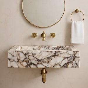 Custom Size Calacatta Viola Luxury Marble Sink, Viola Premium Hand Carved Marble Wash Basin, Straight Cut Wall Mounted High Quality Sink