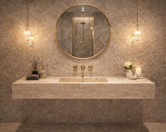 Custom Size Travertine Sink, Luxury Wall Mount Bathroom Sink, Handcrafted Natural Stone Basin