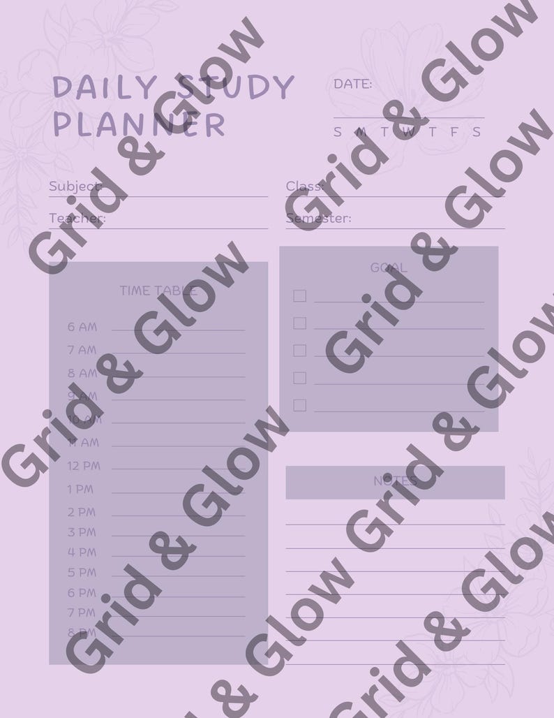 Daily Study Planner Printable | Aesthetic Student Timetable PDF | Goal ...