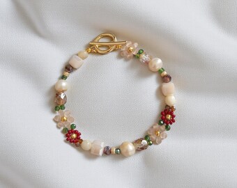 RUSTLE - Fall Beaded Flower Bracelet: Gold Filled, Pearl & Crystal Jewelry