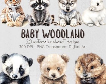 Watercolor Baby Woodland Animals Clipart: Baby Shower Nursery Art - 300 DPI | Digital Download
