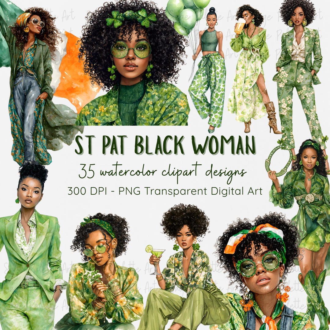 St Patrick's Day Black Woman Clipart | Watercolor African American ...