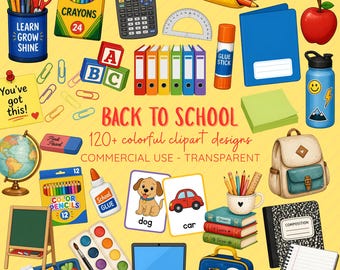 Back to School Clipart Bundle | School Supplies PNG | Teacher Clipart | Classroom Graphics | 120+ PNGs (Digital Download)