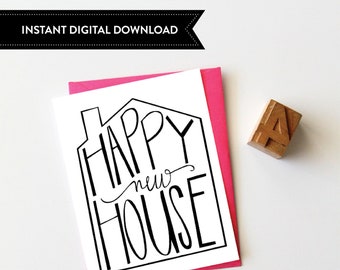 New Home Card, Housewarming Card, Realtor Card, Greeting Card, Hand Lettered Card, New Place Card, Home Sweet Home, INSTANT DIGITAL DOWNLOAD