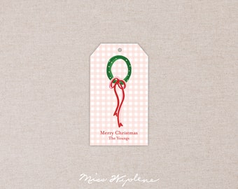 Wreath Christmas Tag, Christmas tree gift tag