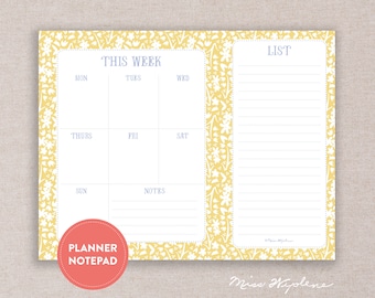 To Do List Notepad | Desk Weekly Planner | Illustrated Folk Patterns Ditsy Floral Sally Anne Golden