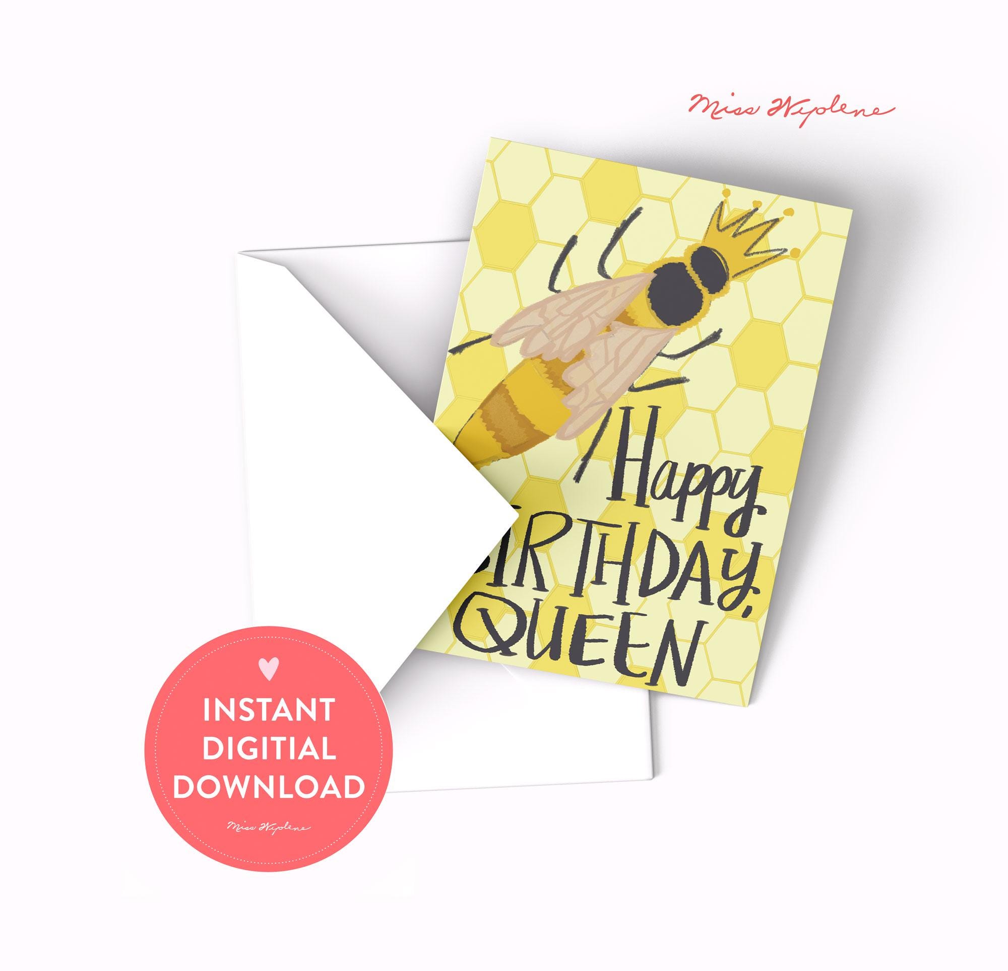 Queen Bee Birthday Card: Illustrated Printable Card (digital Download ...
