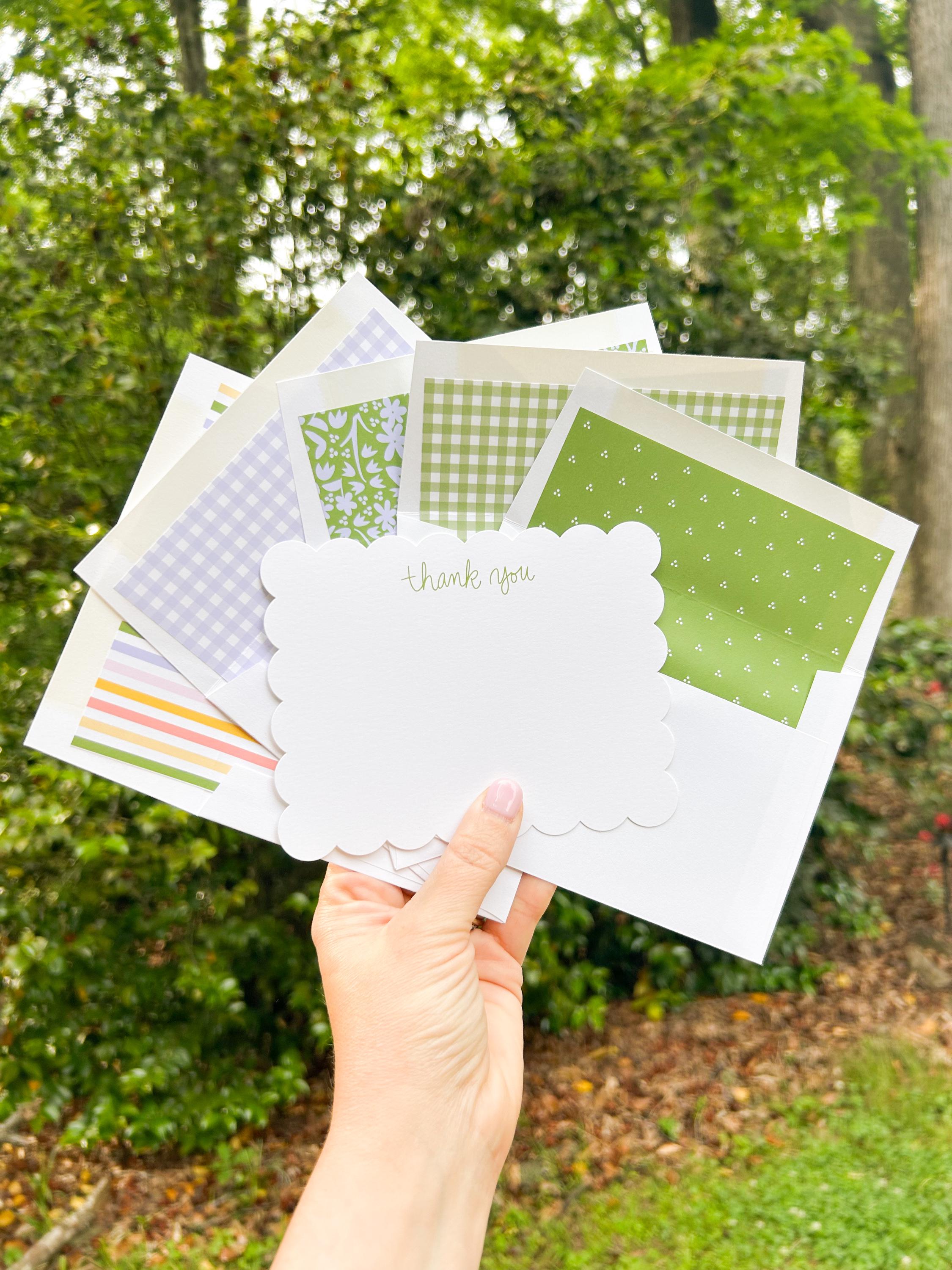 Scalloped Thank You Note Cards: Stationery Set With Lined Envelopes - Etsy