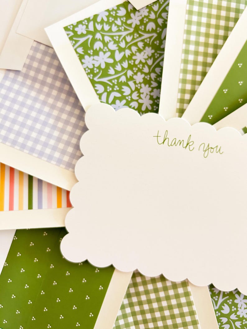 Scalloped Thank You Note Cards: Stationery Set With Lined Envelopes - Etsy