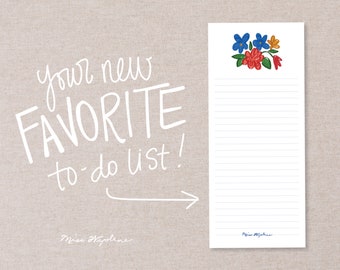 To Do List Lined Notepad Skinny Illustrated Multi-colored Folk Floral Motif in Marge