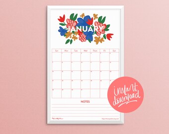 Afdrukbare jaarkalender, wandkalender 2024, keukenkalender, kalender op posterformaat, digitale planner 2024