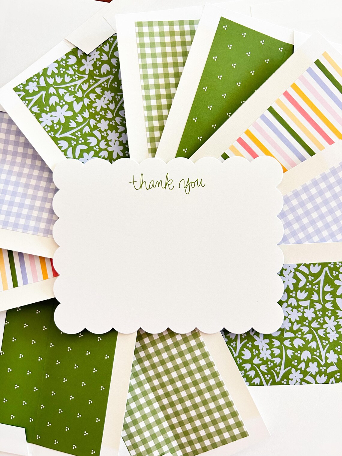 Scalloped Thank You Note Cards: Stationery Set With Lined Envelopes - Etsy
