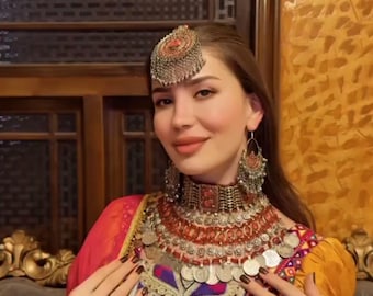 Handmade Mustard Afghan Kuchi Dress: Embroidered Mirrorwork Wedding Outfit