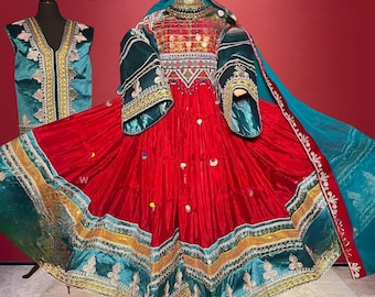 Embroidered Afghan Kuchi Dress: Velvet & Raw Silk Anarkali Gown
