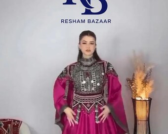 Handmade Afghan Dress: Cherma Embroidery Kuchi Gown, Magenta