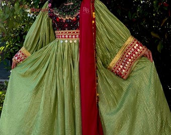 Afghan Maxi Dress: Zari & Charma Dozi Embroidery, Pink Dupatta